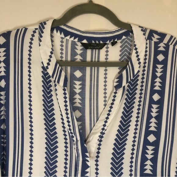 Mlle Gabrielle Aztec Notch Neck Tiered Midi Dress - Blue-3X - Picture 5 of 12